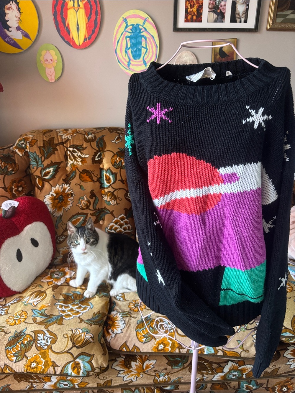 Women's Geometric Graphic Sweater Black & Pink